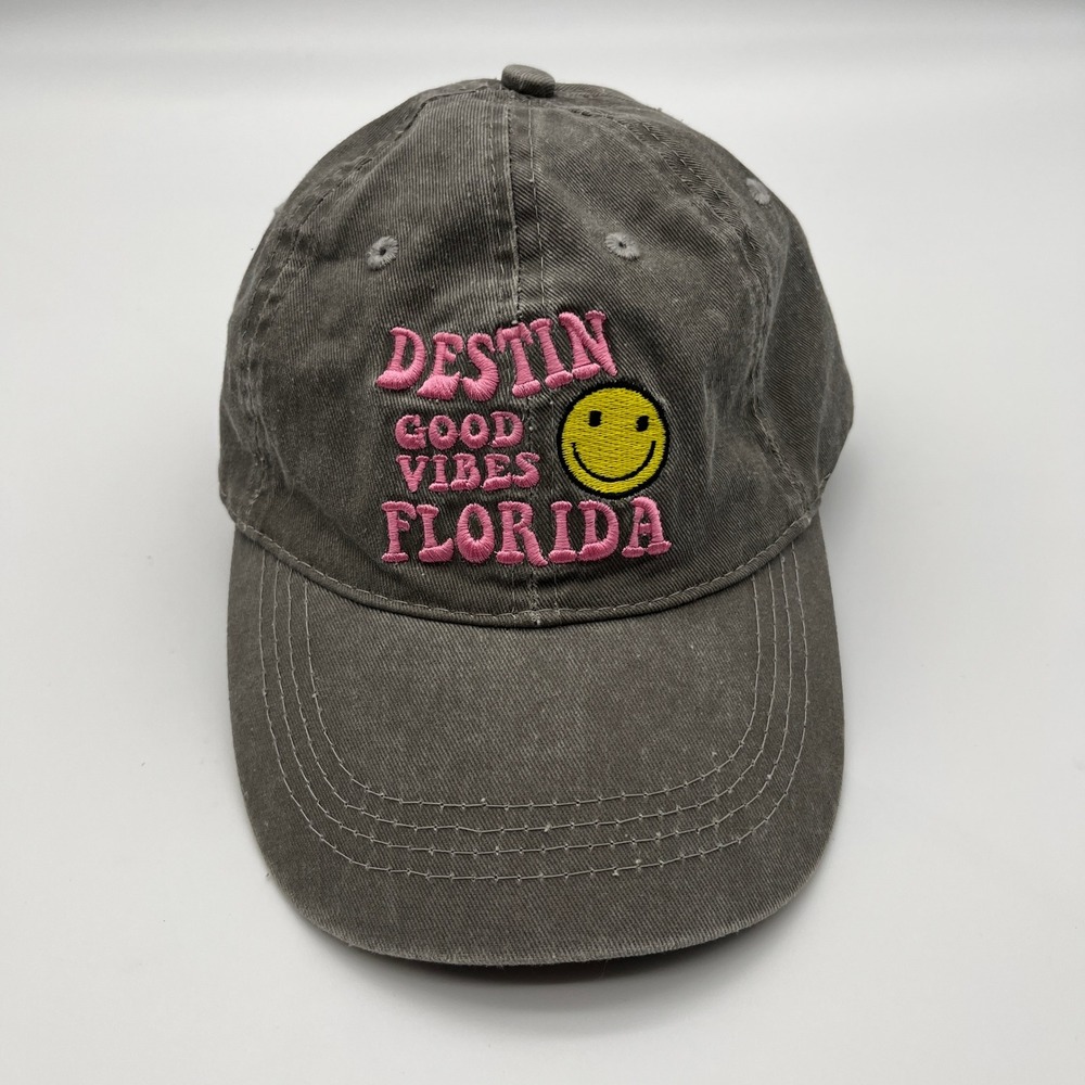 Alvin's Island Hat Unisex OS Gray Destin Florida Good Vibes Smiley Face Cap 4479